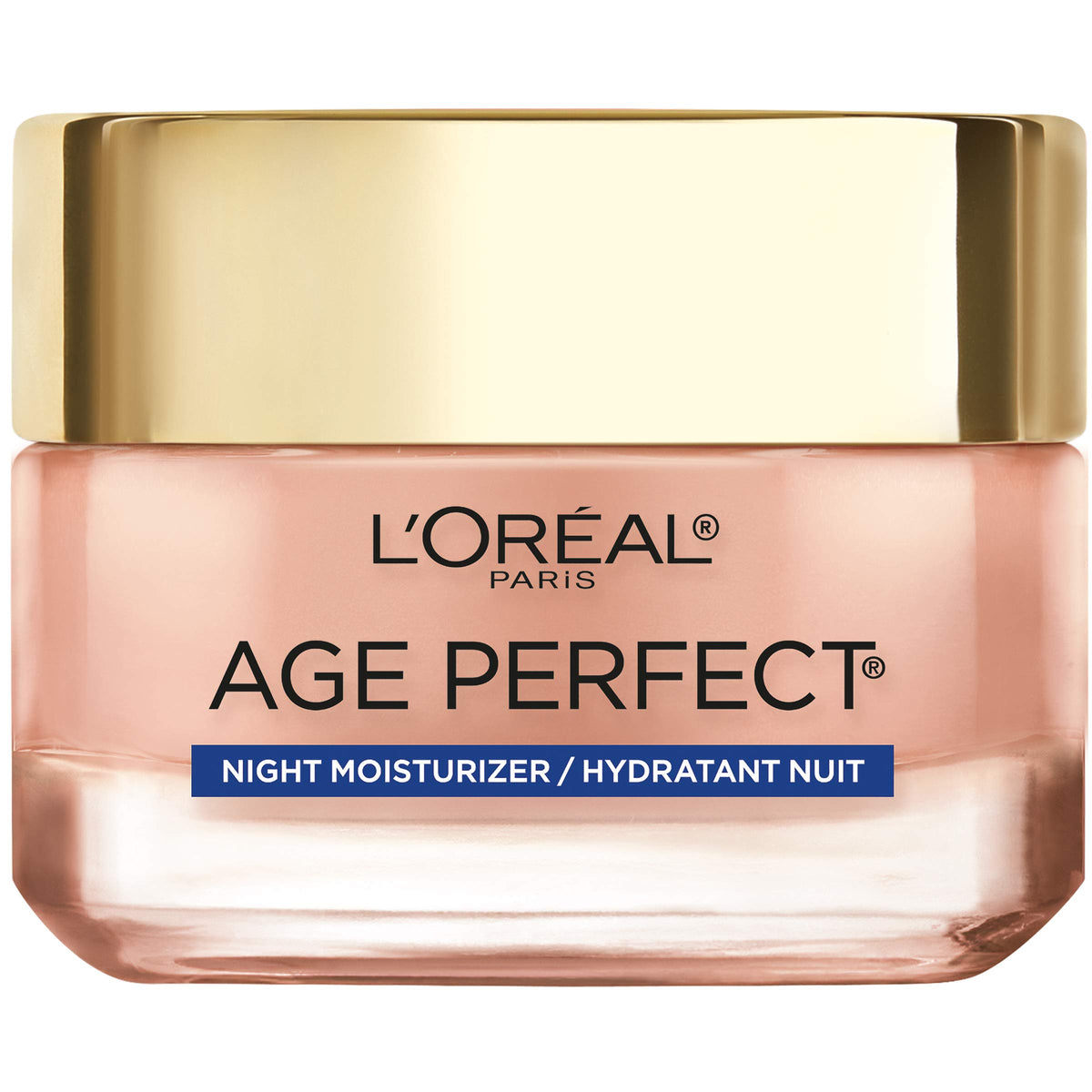 L'Oreal Paris Age Perfect Rosy Tone jar close-up shows rosy pigments for revitalized skin.
