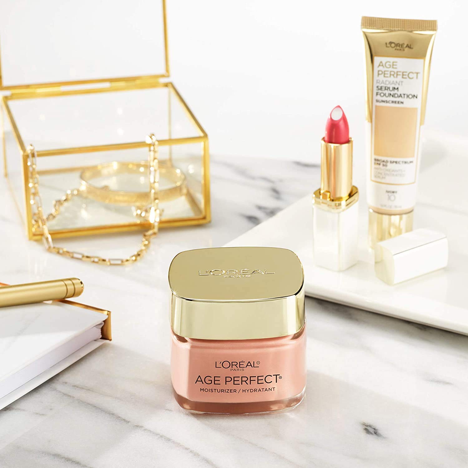 L'Oreal Paris Age Perfect Rosy Tone sunrise skin image hints renewed rosy radiance.
