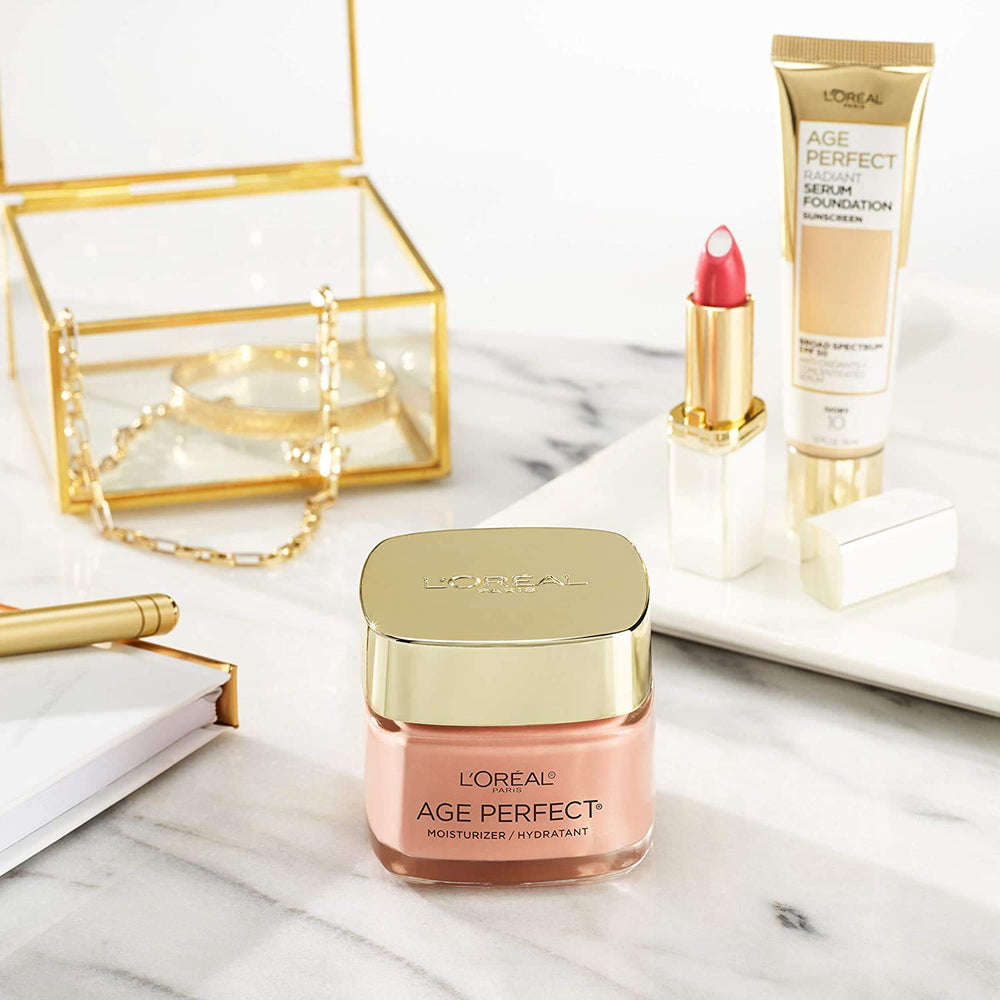L'Oreal Paris Age Perfect Rosy Tone sunrise skin image hints renewed rosy radiance.