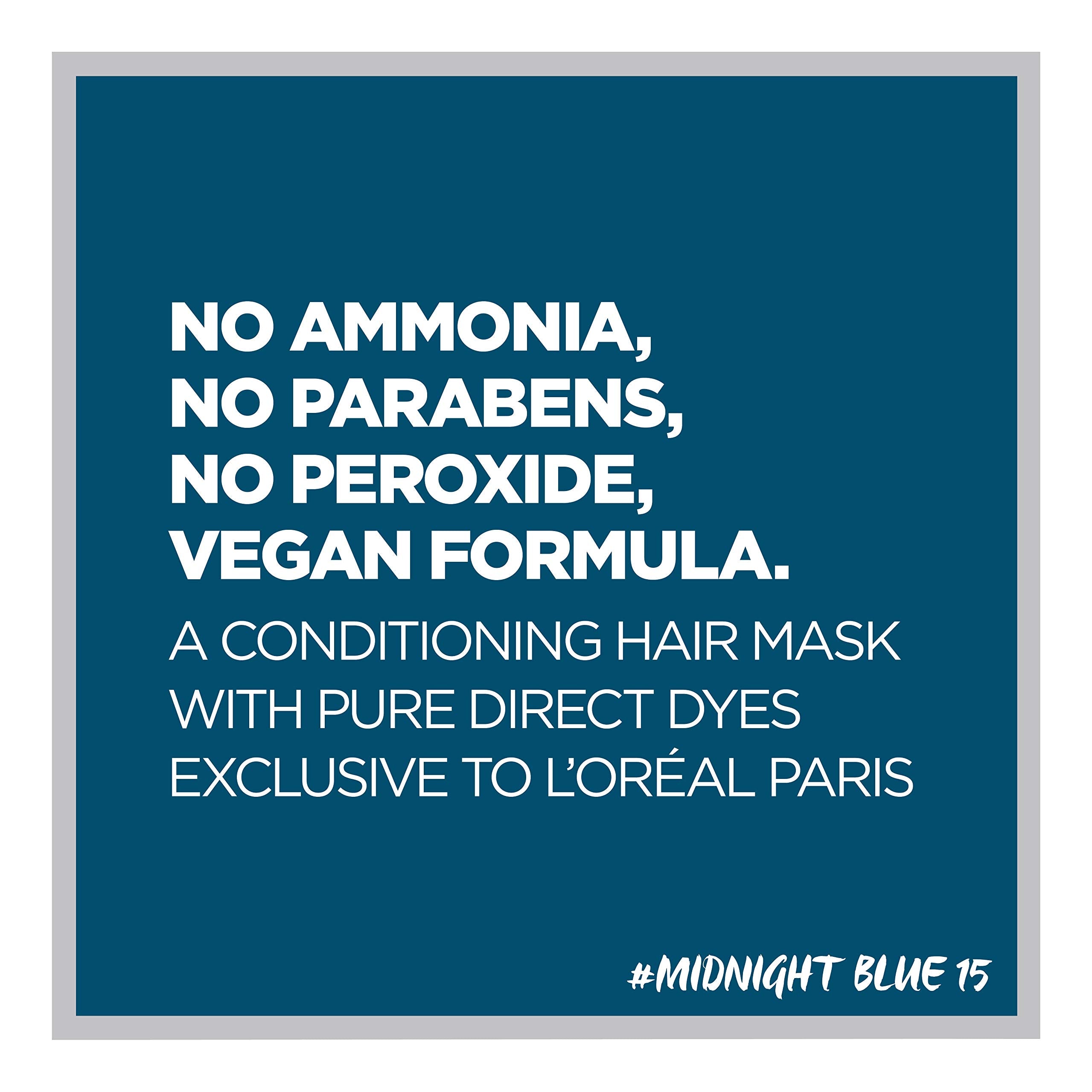 L’Oréal Paris Colorista Midnight Blue on brunette hair displays vivid, wash-out semi-permanent color.