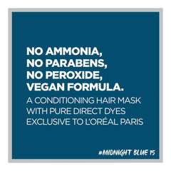 L’Oréal Paris Colorista Midnight Blue on brunette hair displays vivid, wash-out semi-permanent color.