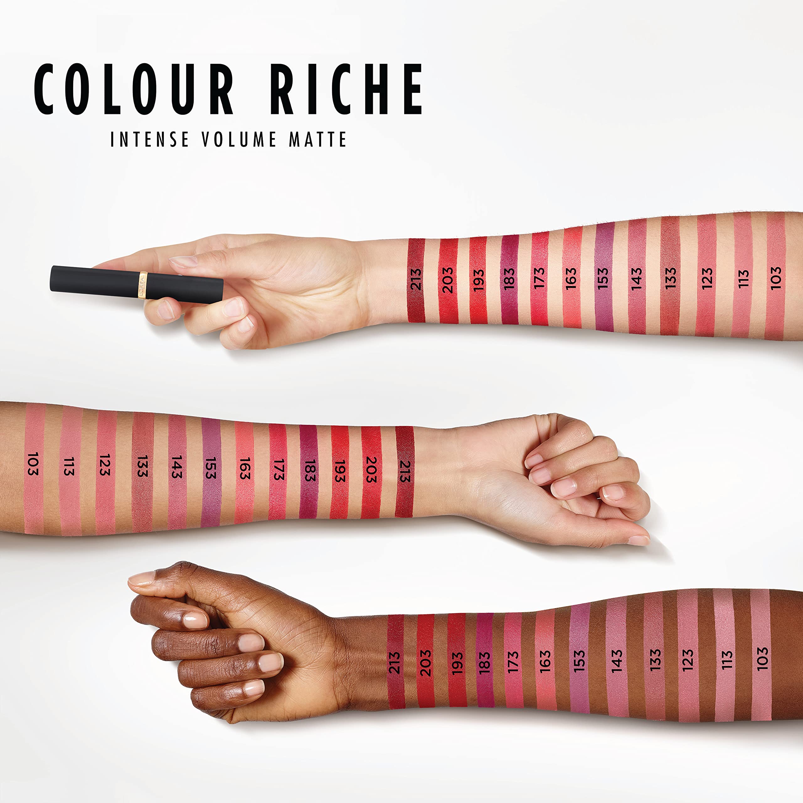 L'Oreal Paris matte finish close-up emphasizes velvety non-drying color