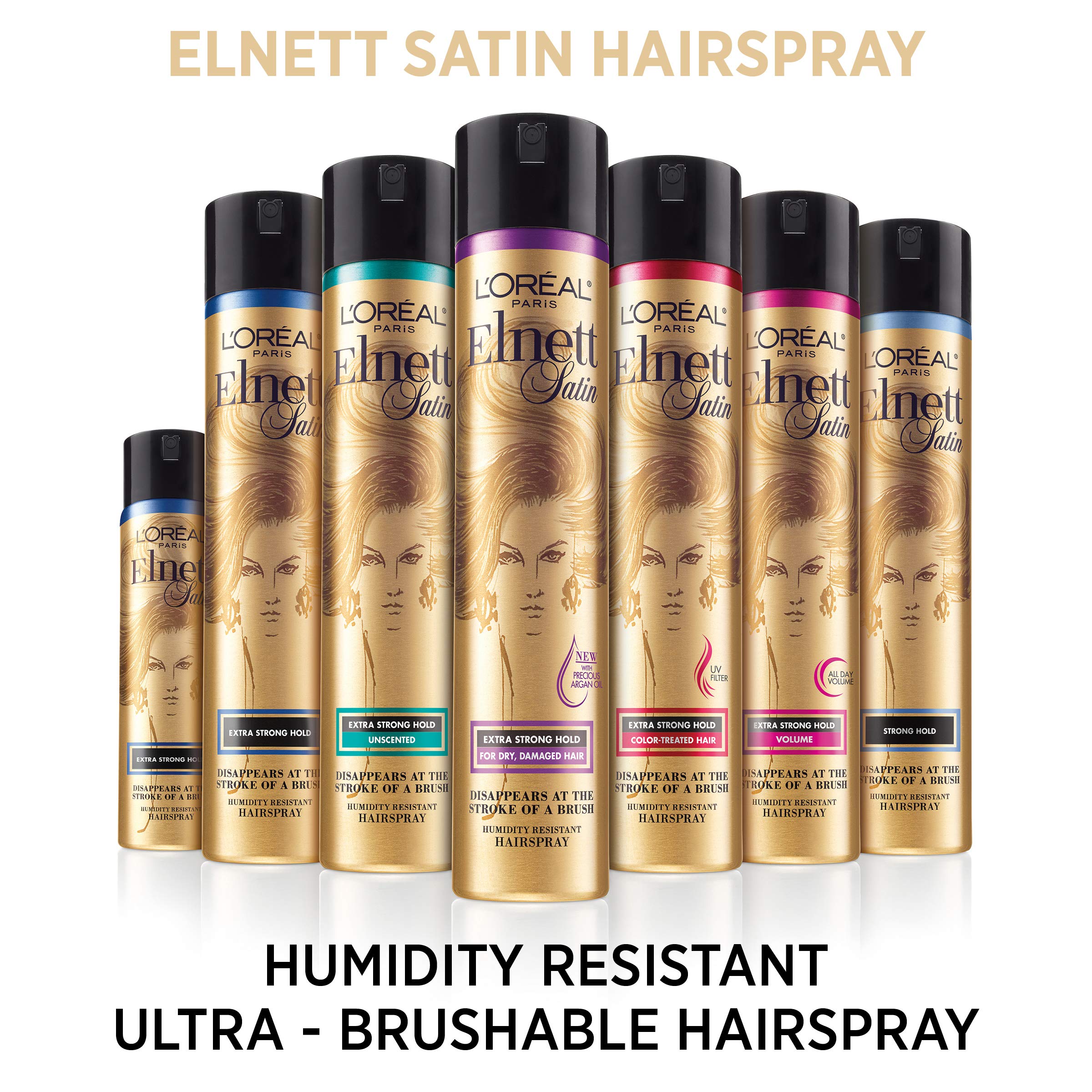 L'Oreal Paris Elnett quick-dry mist image highlighting fast set while brushing