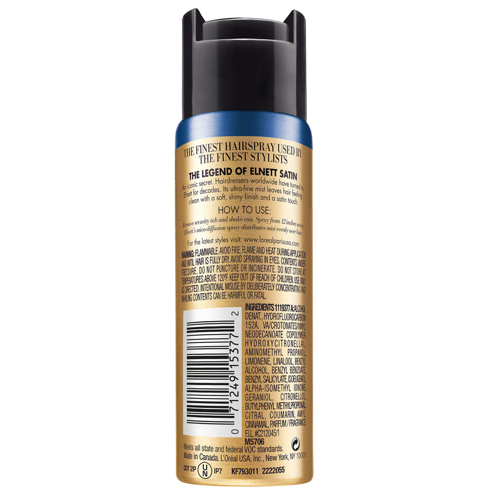 L'Oreal Paris Elnett ultra-fine mist dispersal showing quick-dry finish
