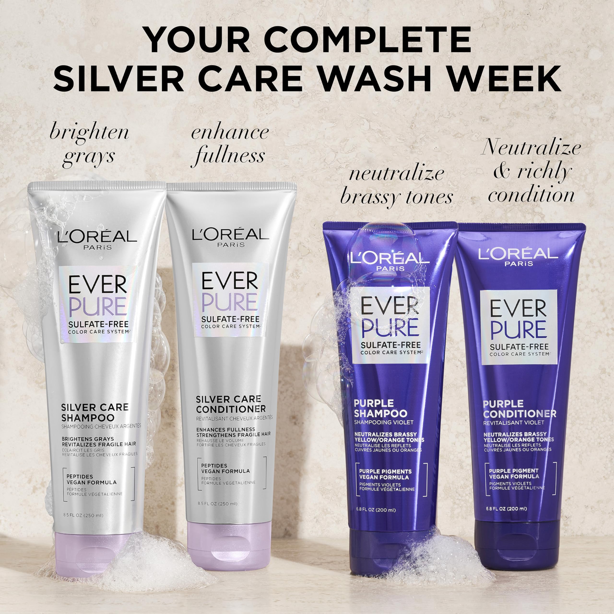 L'Oreal Paris EverPure shampoo lather on wet hair before rinse.
