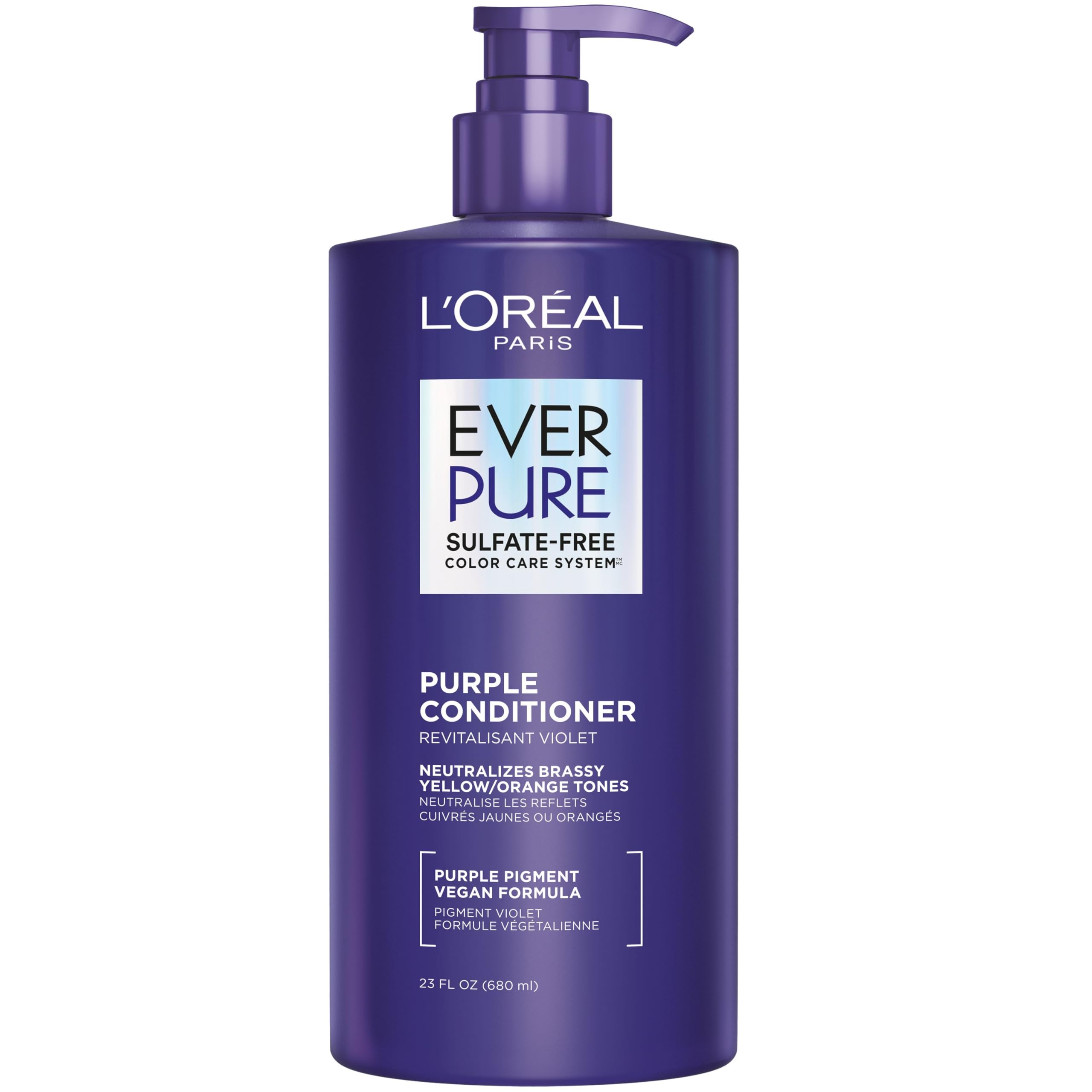L'Oreal Paris EverPure brass-toning conditioner bottle neutralizes brass while hydrating hair