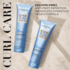 L'Oreal Paris EverPure conditioner curly bottle demonstrates frizz-control and curl softness.