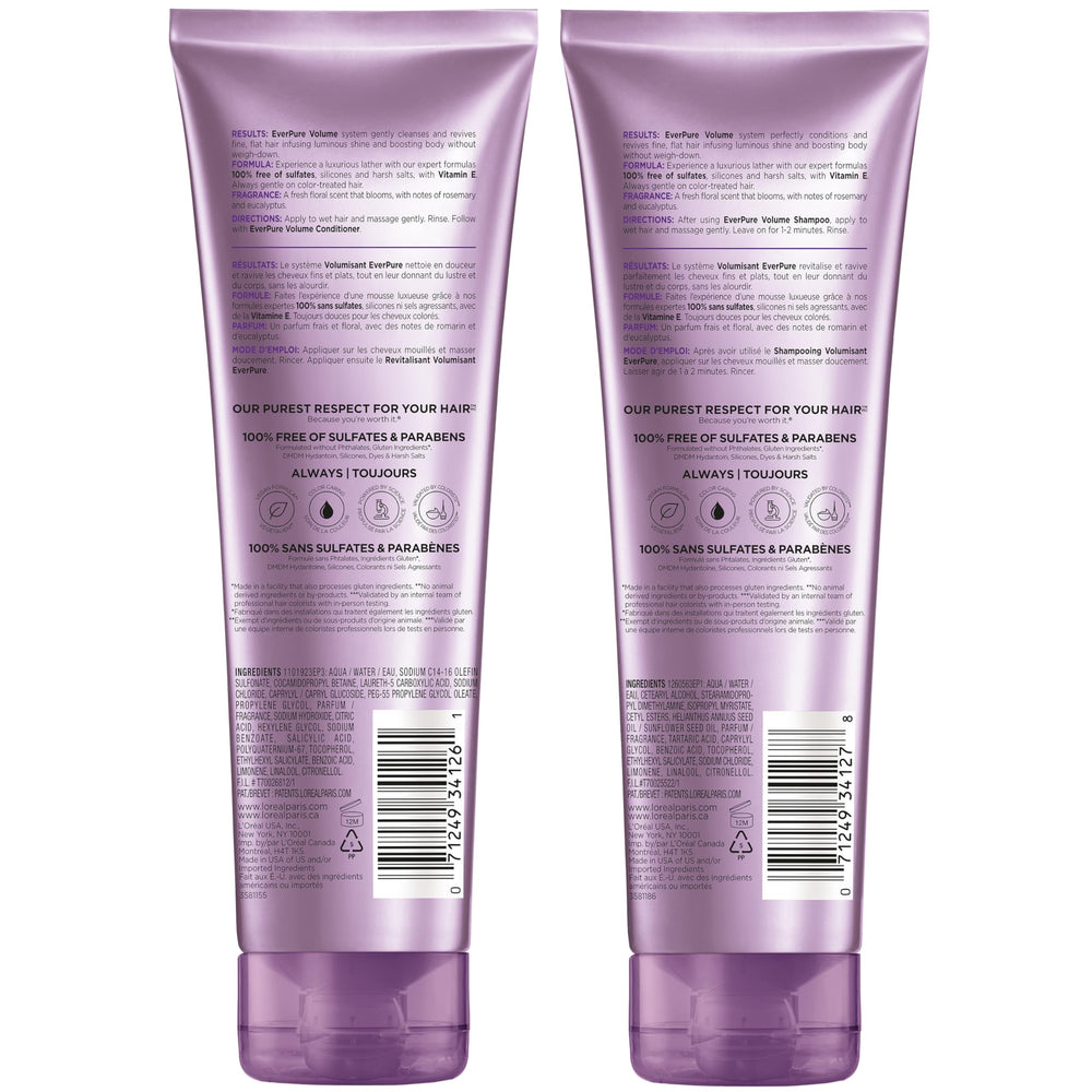 L'Oreal Paris EverPure fine hair volume boost visual implies lift and body for daily styling.