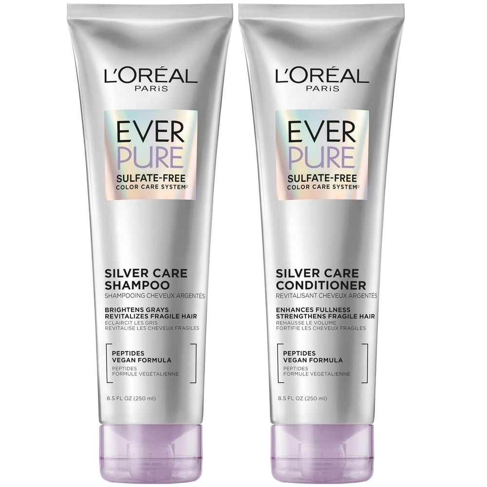 L'Oreal Paris EverPure silver care shampoo bottle for vibrant gray hair.