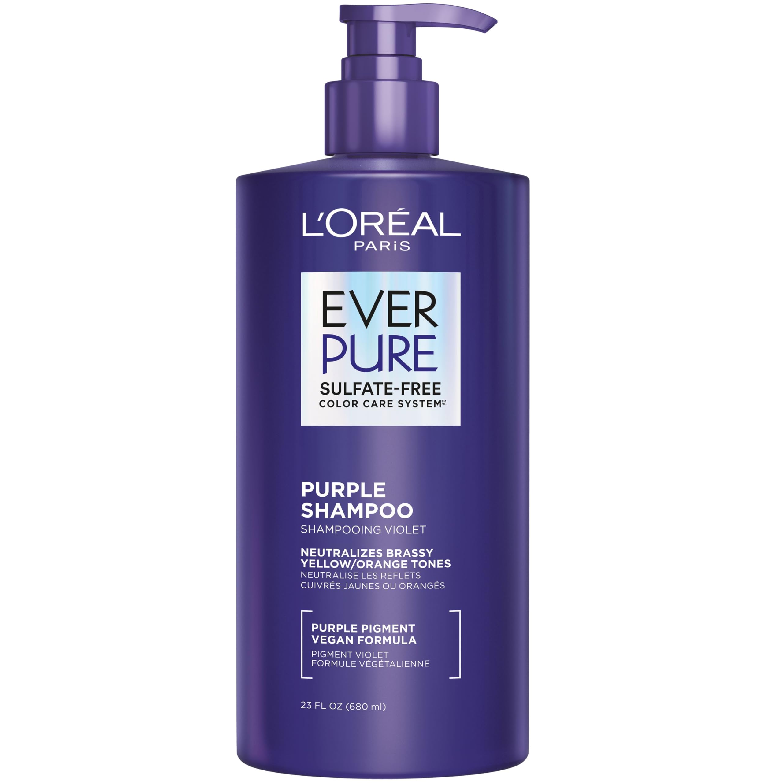 L'Oreal Paris EverPure purple shampoo bottle front for brassy toning and color protection.