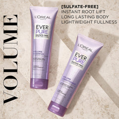 L'Oreal Paris EverPure volume conditioner bottle closeup highlighting detangling and body for color-treated hair.