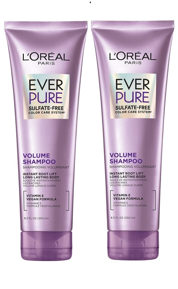 L'Oreal Paris EverPure shampoo bottle front view highlighting sulfate-free formula for color-treated hair.
