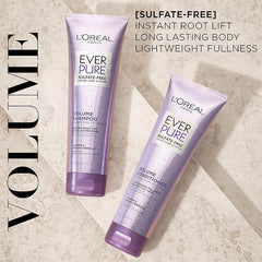 L'Oreal Paris EverPure with lotus flower illustration showcases nourishing volume for fine hair.