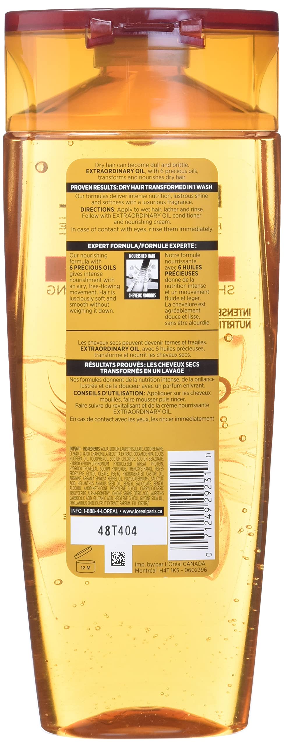 L'Oreal Paris Extraordinary Oil Shampoo ingredient blend highlights lightweight oils