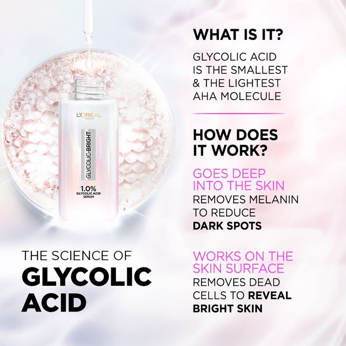 Glycolic Bright foam texture application shot demonstrates gentle cleansing suitable for all skin types.
