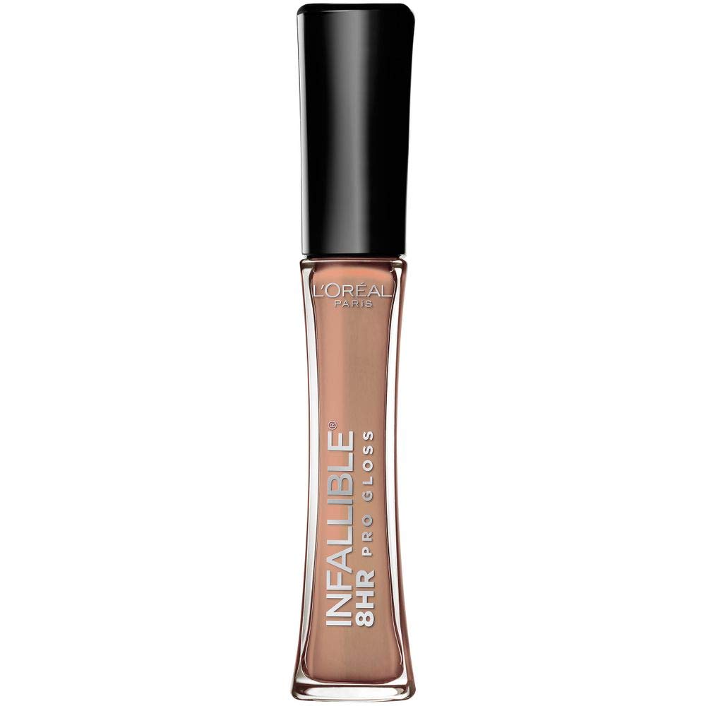 L’Oréal Paris Infallible 8HR Lip Gloss Coral Sands swatch on pout with rich color.