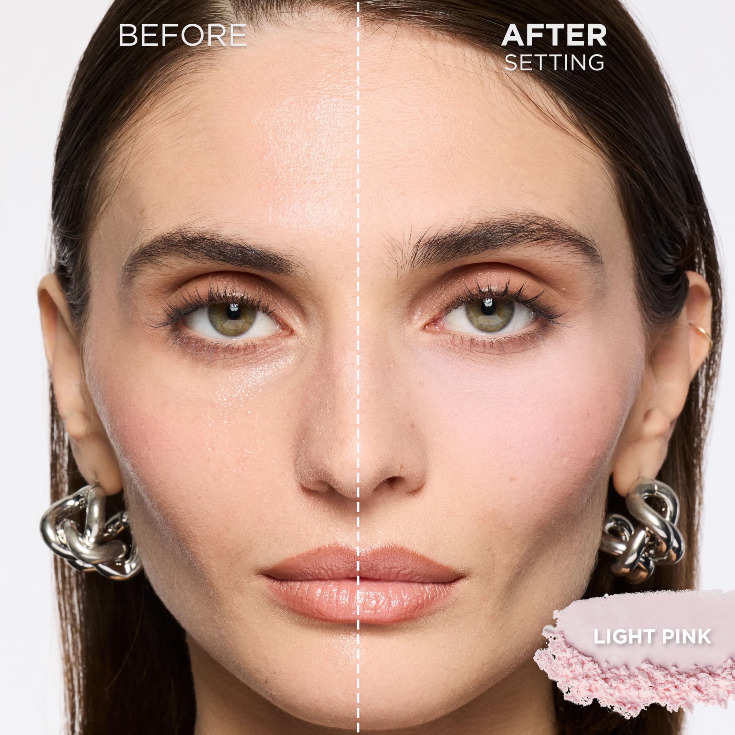 L'Oreal Paris Infallible Blur-fection loose powder jar highlights airy texture and all-day setting.