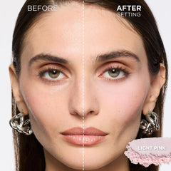 L'Oreal Paris Infallible Blur-fection loose powder jar highlights airy texture and all-day setting.