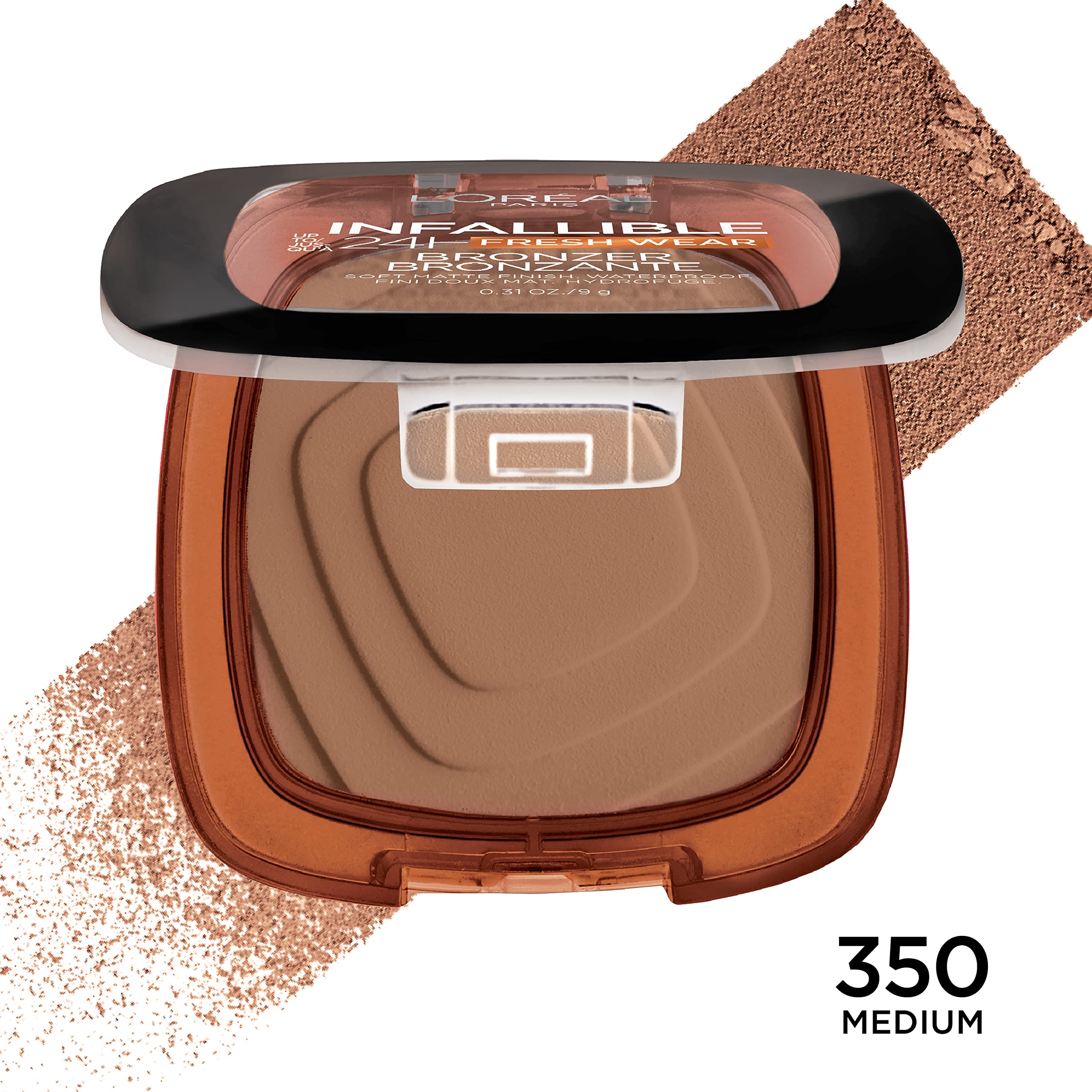 L'Oreal Paris Infallible bronzer application swirls demonstrating easy blend for natural glow.