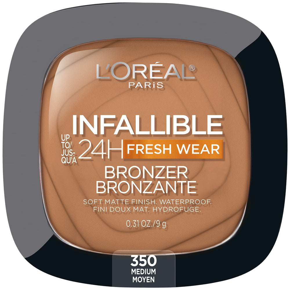L'Oreal Paris Infallible bronzer packaging close-up for long-wear warmth and contour.