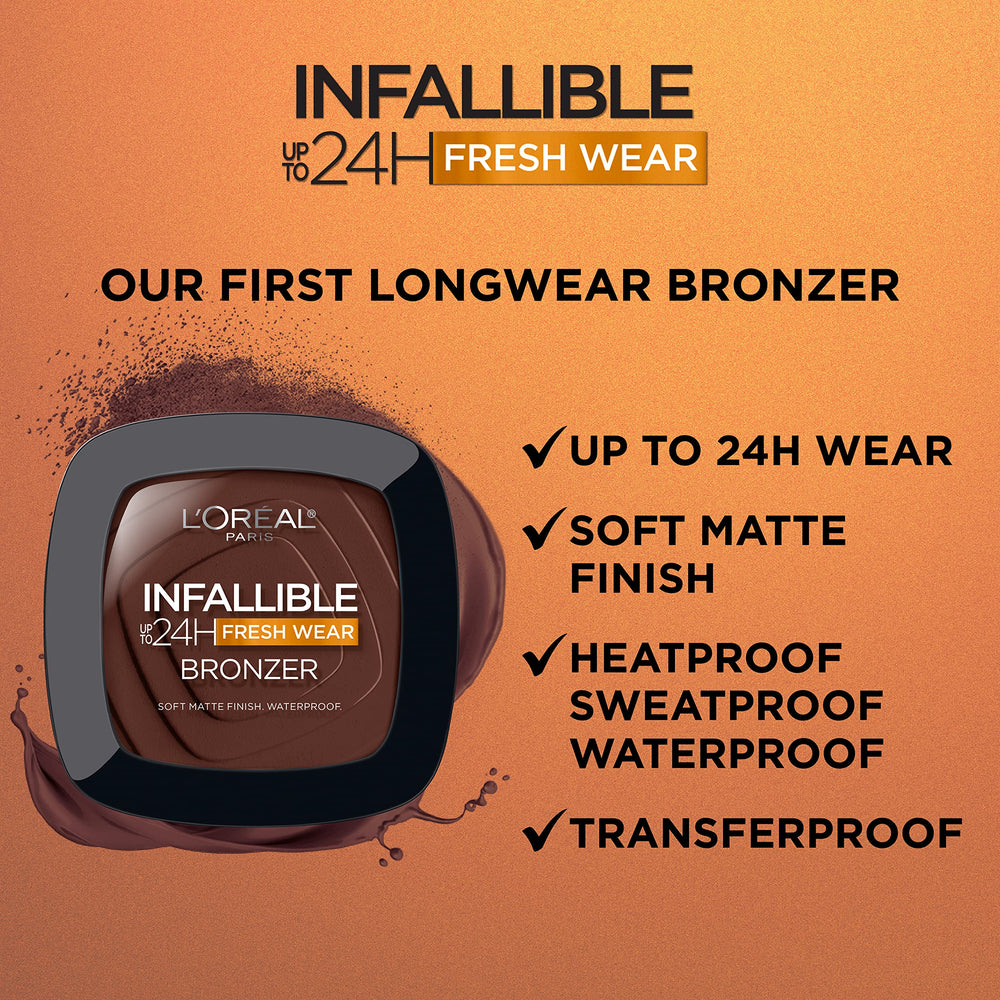 L'Oreal Paris Infallible bronzer swatch texture showing soft matte finish and shade depth.