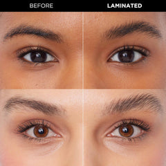 L'Oreal Paris Infallible brow lamination brows up close; shows defined lifted arches.