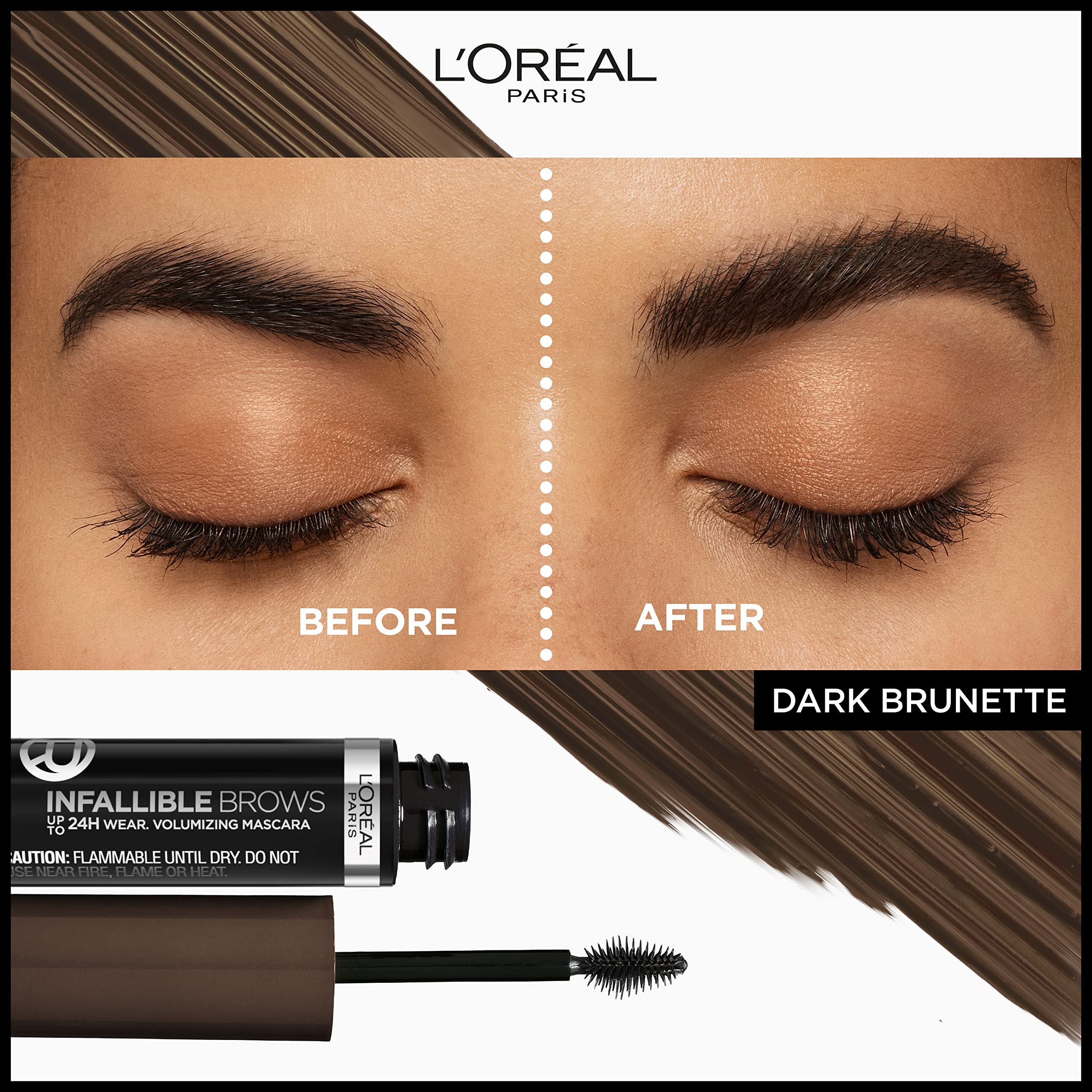 L'Oreal Paris Infallible Brow Mascara 3D micro-grip brush close-up boosts volume.