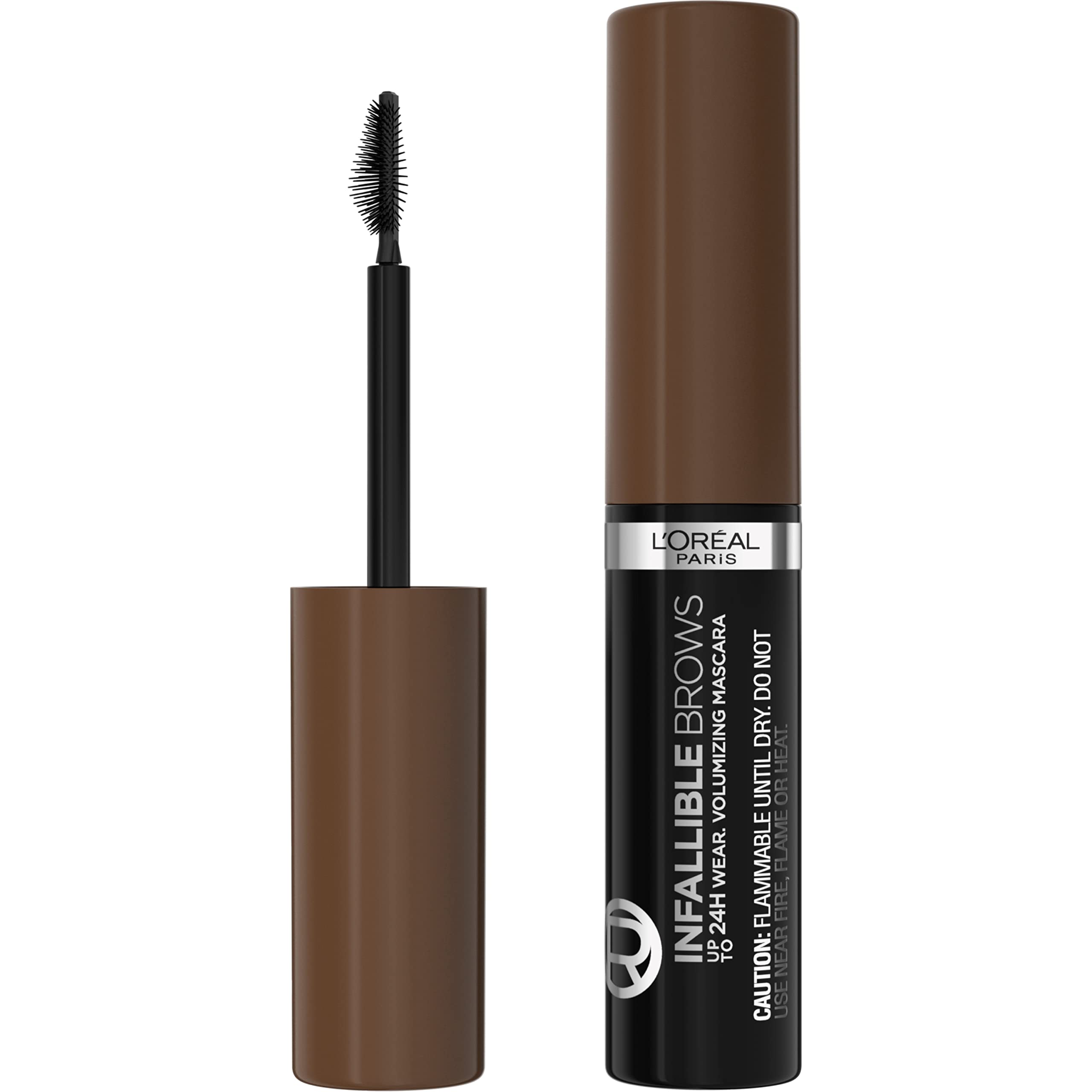 L'Oreal Paris Infallible Brow Mascara brush close-up for volume and density.