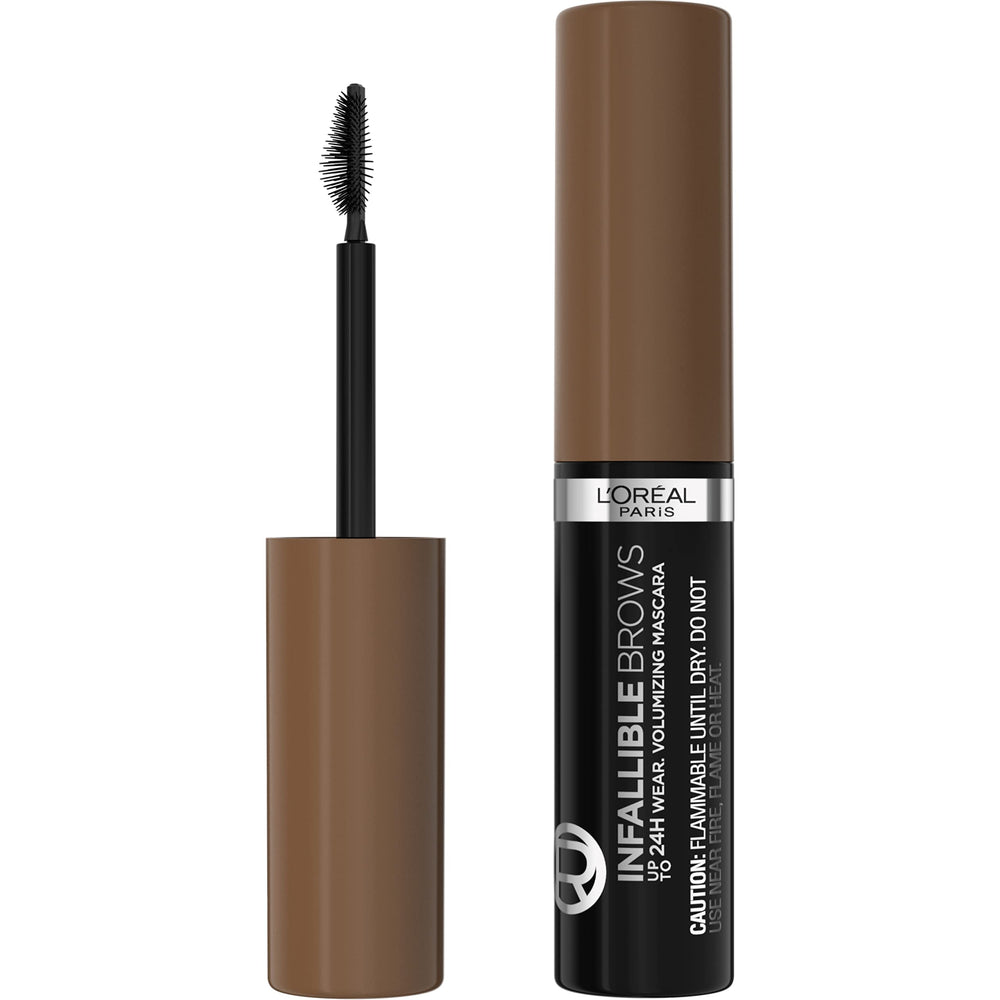 L'Oreal Paris Infallible Brow Mascara tube shows fiber formula for fuller brows