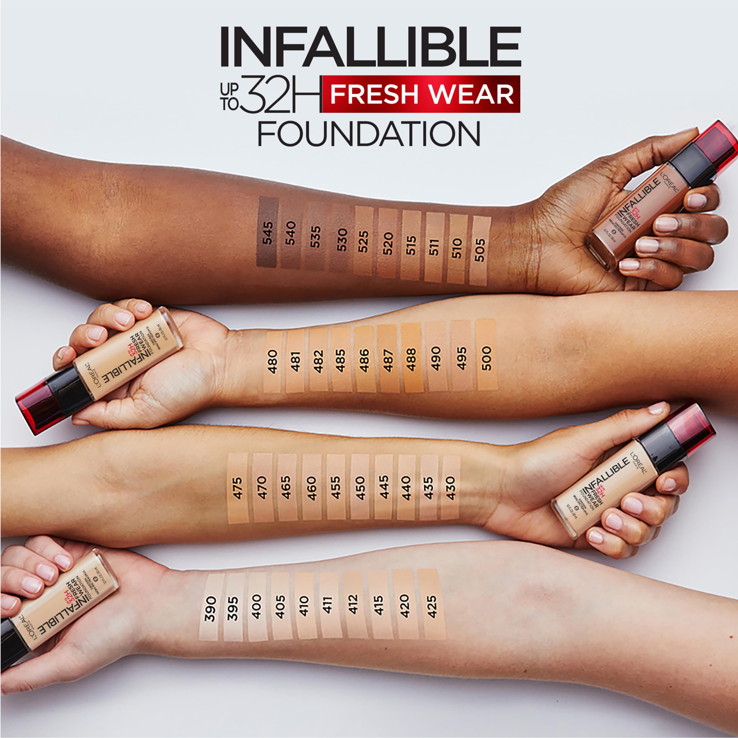 L'Oreal Paris Infallible foundation SPF 25 badge with bottle highlights daily protection.