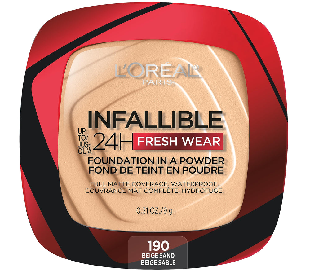L’Oréal Paris Infallible Fresh Wear Foundation Powder Beige Sand compact provides lasting matte coverage.