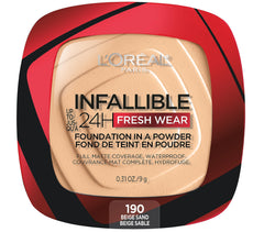 L’Oréal Paris Infallible Fresh Wear Foundation Powder Beige Sand compact provides lasting matte coverage.