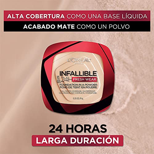 L’Oréal Paris Infallible Fresh Wear foundation powder compact closed, portable for all-day wear.
