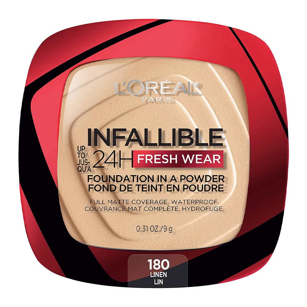 L’Oréal Paris Infallible Fresh Wear foundation powder compact open shows matte finish.