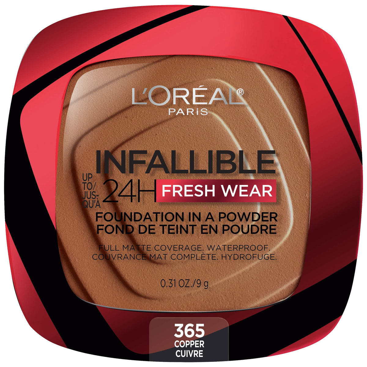 L'Oreal Paris Infallible Fresh Wear powder copper packaging delivers all-day matte coverage.