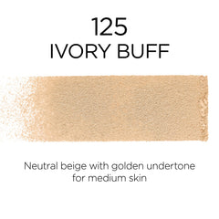 L'Oreal Paris Infallible Fresh Wear foundation powder Ivory Buff swatch highlights natural blurred skin.
