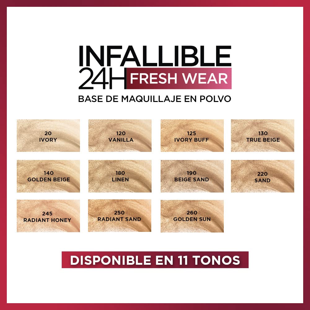 L’Oréal Paris Infallible Fresh Wear powder on skin delivering natural matte finish.