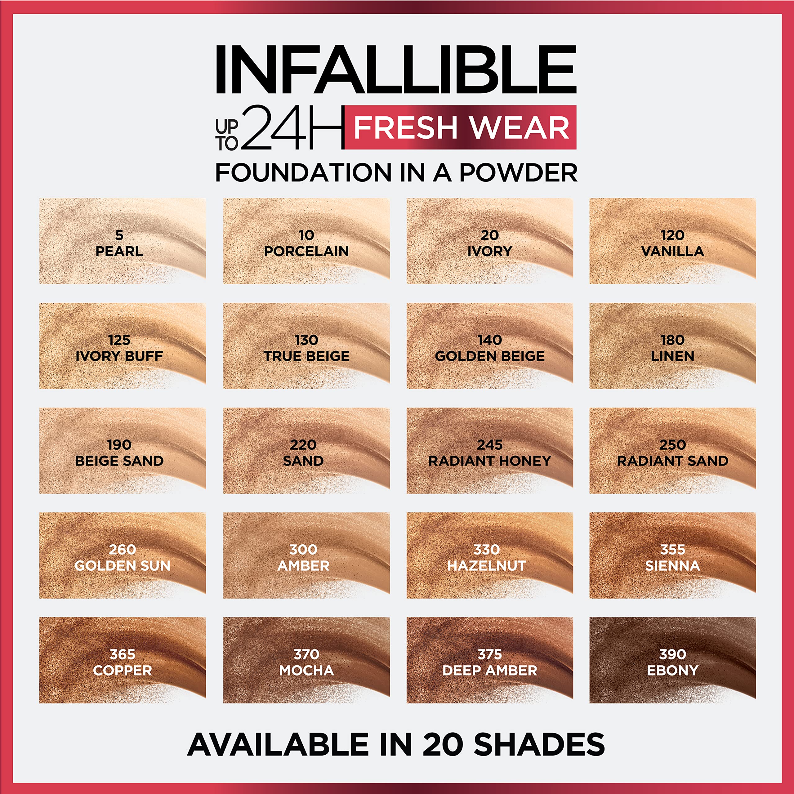 L'Oreal Paris Infallible Fresh Wear powder non-comedogenic formula for oily skin.