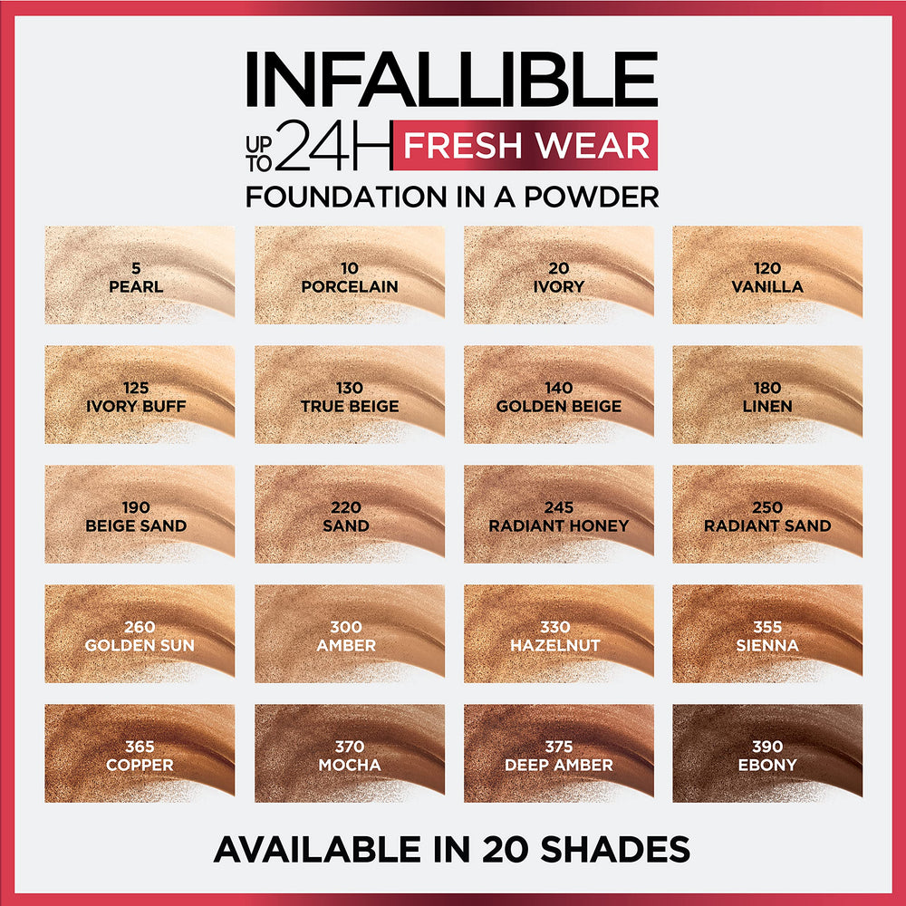 L'Oreal Paris Infallible Fresh Wear powder non-comedogenic formula for oily skin.