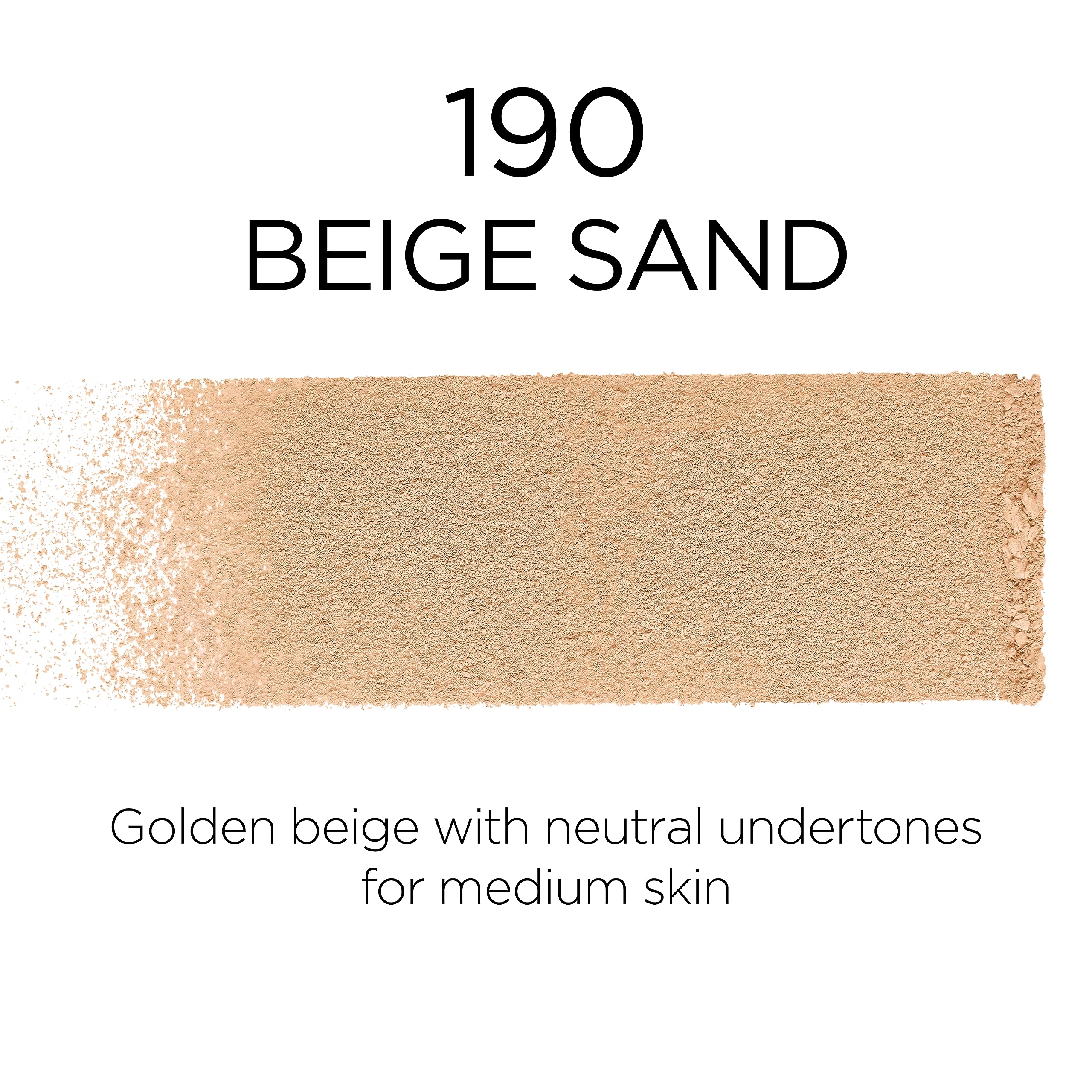 L’Oréal Paris Infallible Fresh Wear Foundation Powder swatch highlights Beige Sand shade on skin.