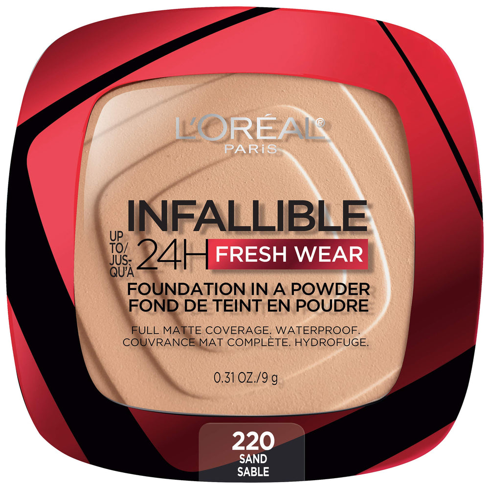 L'Oreal Paris Infallible Fresh Wear Powder packaging close-up for on-the-go touch-ups