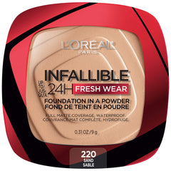 L'Oreal Paris Infallible Fresh Wear Powder packaging close-up for on-the-go touch-ups