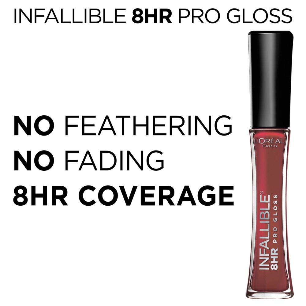 L’Oréal Paris Infallible gloss on lips delivering lasting shine.