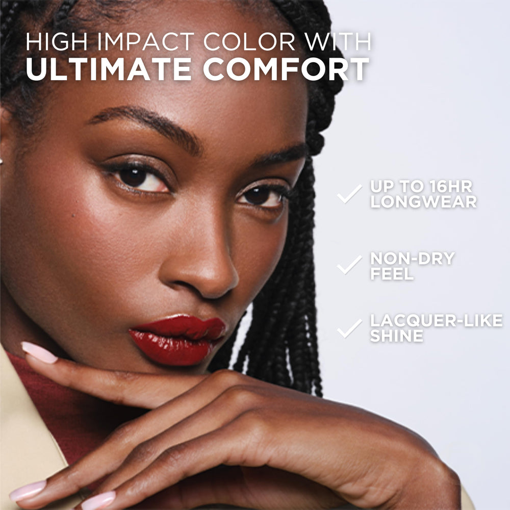 L'Oreal Paris Infallible Lacque transfer-proof color on lips.