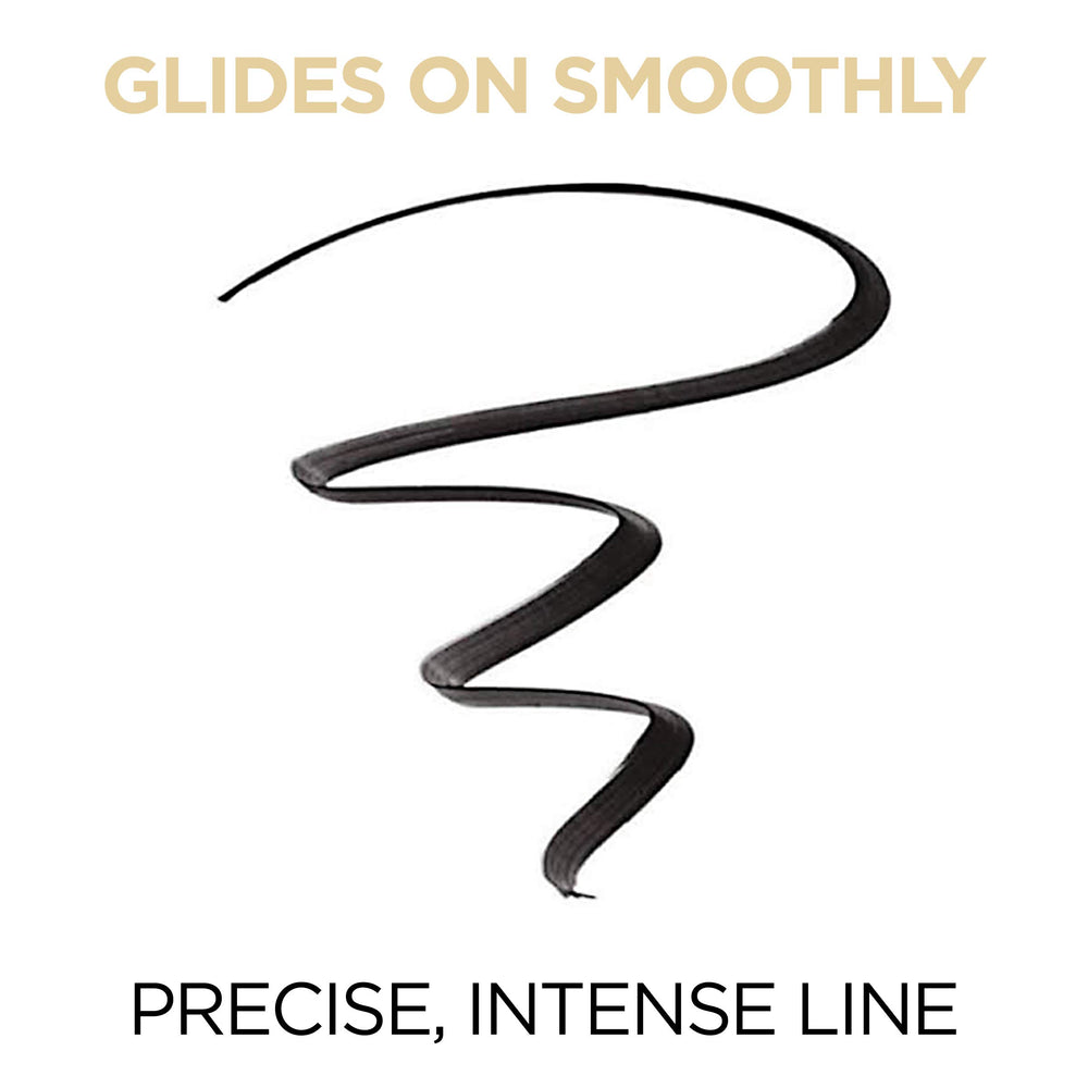 L’Oréal Paris Infallible Lacquer Eyeliner Blackest Black swatch shows glossy payoff.