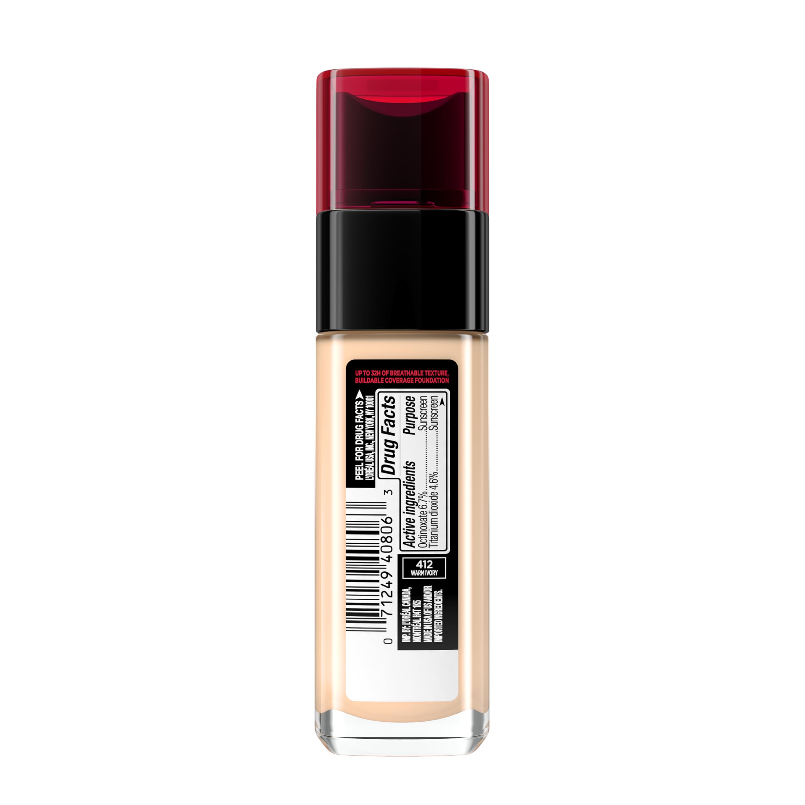 L'Oreal Paris Infallible makeup application on cheek shows natural finish longevity.