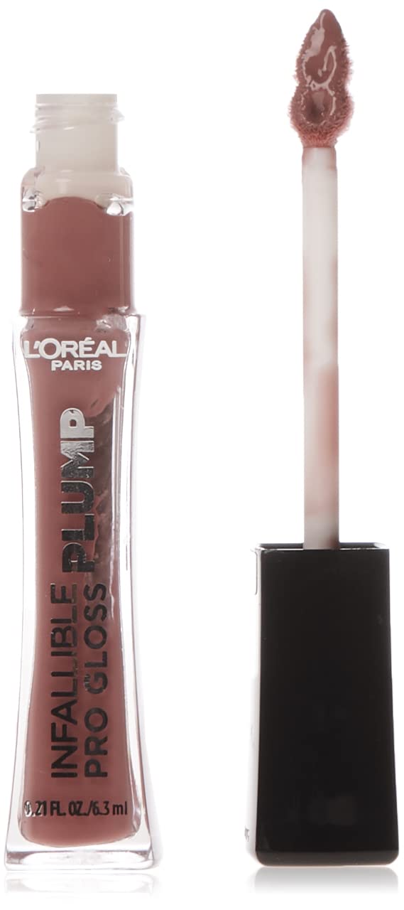 L'Oreal Paris Infallible Pro Gloss Plump Moonlit Rose tube glistening with long-lasting shine.
