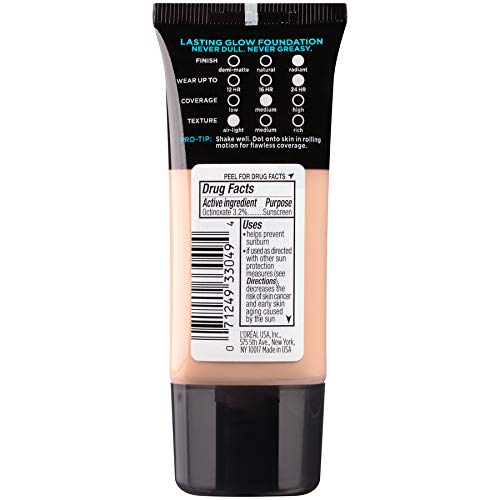 Infallible Pro Glow foundation swatch on skin demonstrates medium coverage