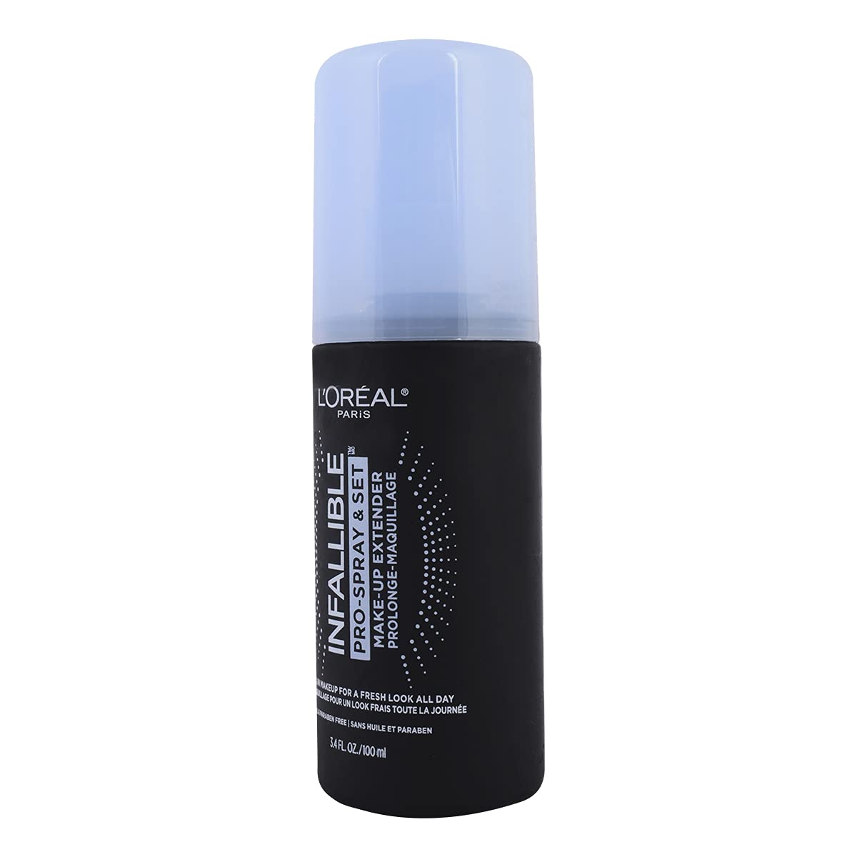 L'Oreal Paris Infallible Pro-Spray Set demonstrates 8-10 inch distance for even mist