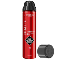 L'Oreal Paris Infallible setting mist bottle demonstrates long-wear makeup hold for all-day confidence